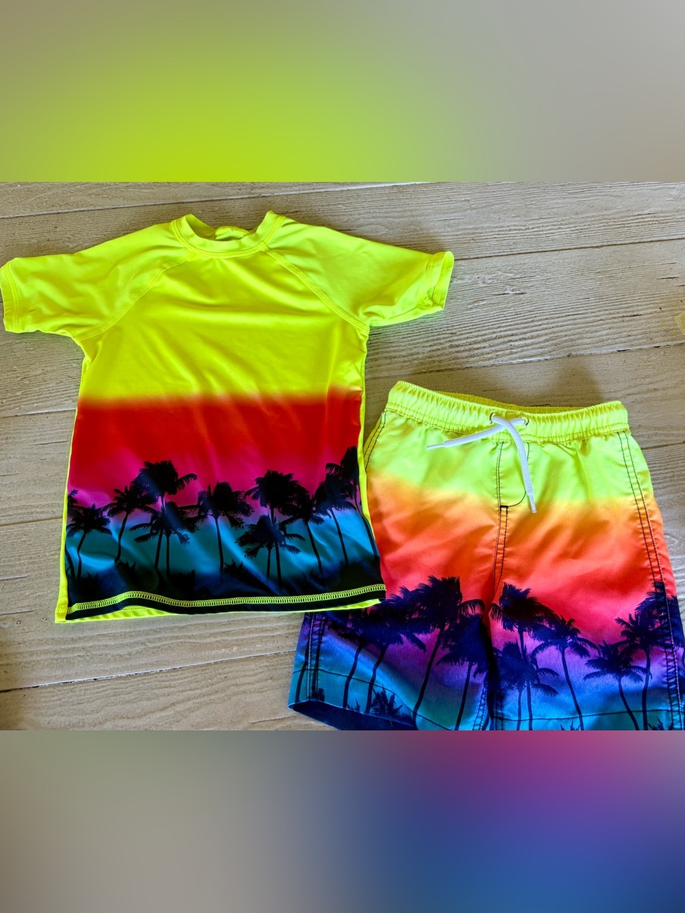 Lands' End Neon Palm Gradient Kids Rashguard Set